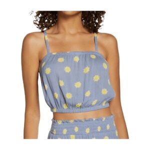 BP Summer Breeze Sun Print Top Blue Yellow Chambray Cropped Halter M
